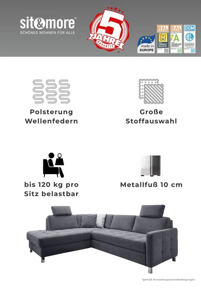 sit&more Hocker Pablo, Grau, – Produktbild 4 von 5