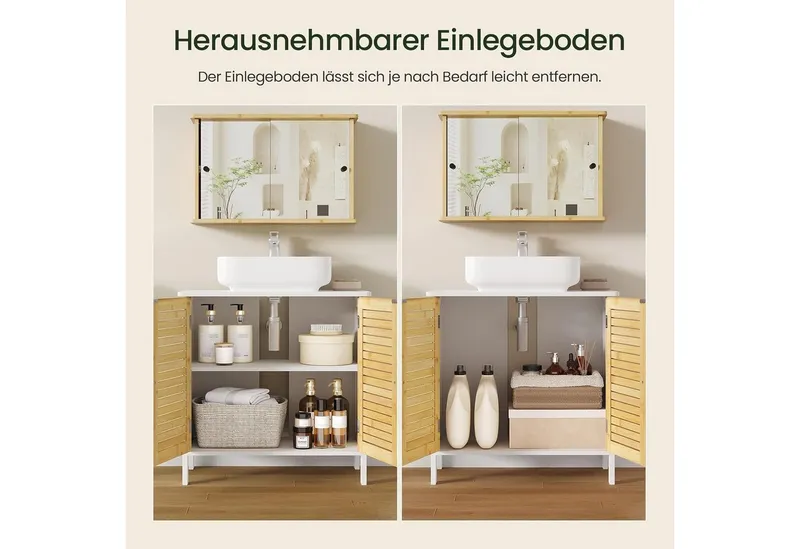 EUGAD Waschbeckenunterschrank (1-St) Unterschrank aus Bambus, 60x60x30 cm, Weiß, – Produktbild 5 von 5