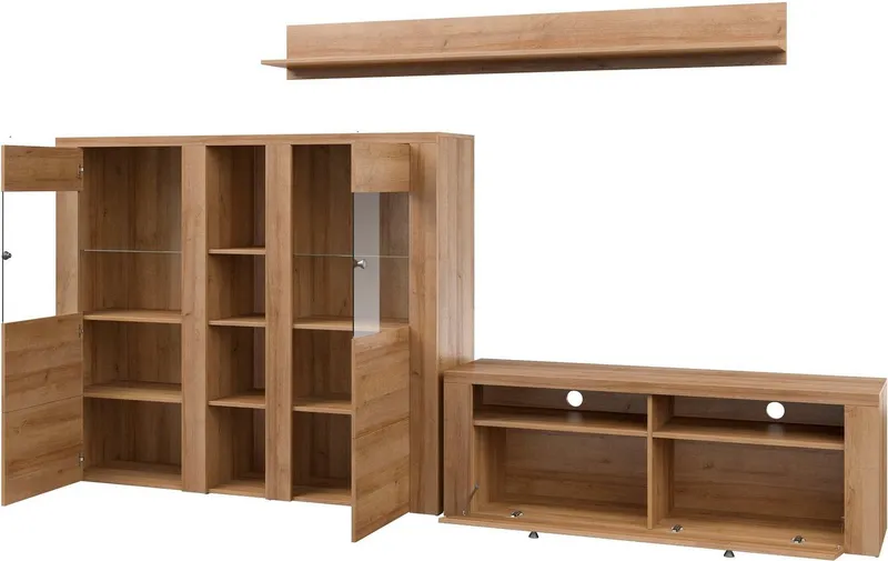 OTTO home Wohnwand Larona, Wohnwand, Set 3 teilig, (3-St), Wohnzimmer Set bestehend aus 1 TV-Board, 1 Highboard,1 Wandregal, Beige, – Produktbild 4 von 5