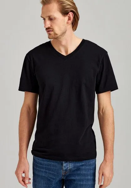 THOKKTHOKK ThokkThokk Herren V-Neck T-Shirt aus Biobaumwolle, Black (schwarz), – Produktbild 1 von 7