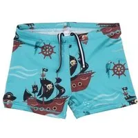 Walkiddy Kinder Badehose GOTS zertifiziert Bio-Baumwolle, Dunkelblau, Piratenschiff-Muster, Walkiddy – Produktbild 1 von 1