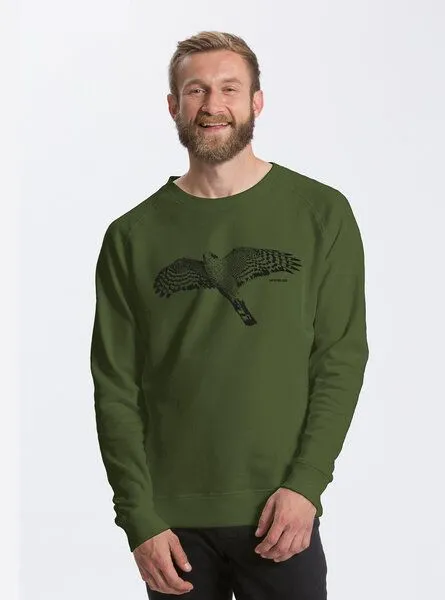 Peaces.bio - handbedruckte Biomode Peaces.bio - handbedruckte Biomode Bio Herren-Sweatshirt Sperber, Waldgrün, – Produktbild 1 von 2