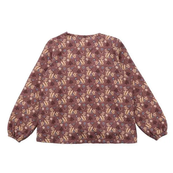 Walkiddy Kinder Bluse GOTS zertifiziert Bio-Baumwolle, Mauvebraun, Blumen- und Blattmuster, Knopfleiste, Walkiddy – Produktbild 2 von 2