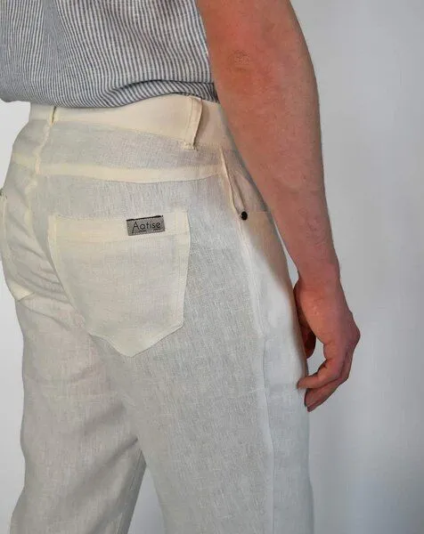 Aatise Aatise Herren Leinenhose aus 100% Leinen offwhite Zanzibar, Weiß, – Produktbild 3 von 4