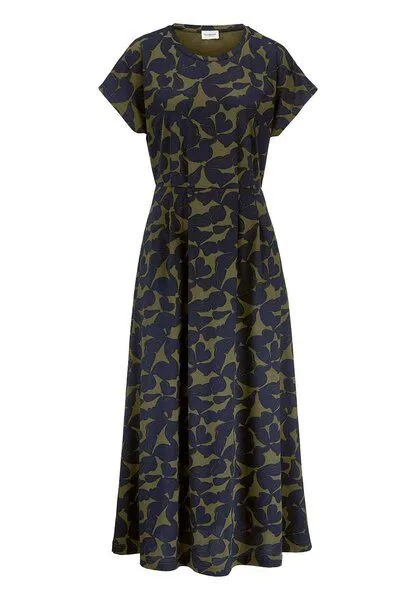 hessnatur hessnatur Print Jersey Kleid Knöchellang Relaxed aus reiner Bio-Baumwolle, Oliv, – Produktbild 4 von 5