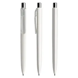 prodir prodir® Druckkugelschreiber DS8 PMM Push, blaue Mine, weiß/silber poliert, Weiß / silber, – Produktbild 1 von 1