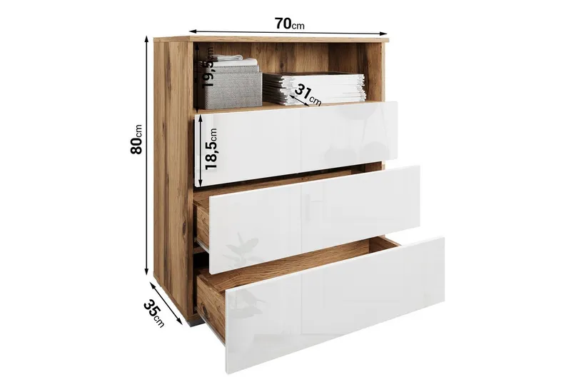 OTTO home Kommode Paris, mit 3 Schubkästen (Breite 70 cm), Beige, – Produktbild 5 von 5