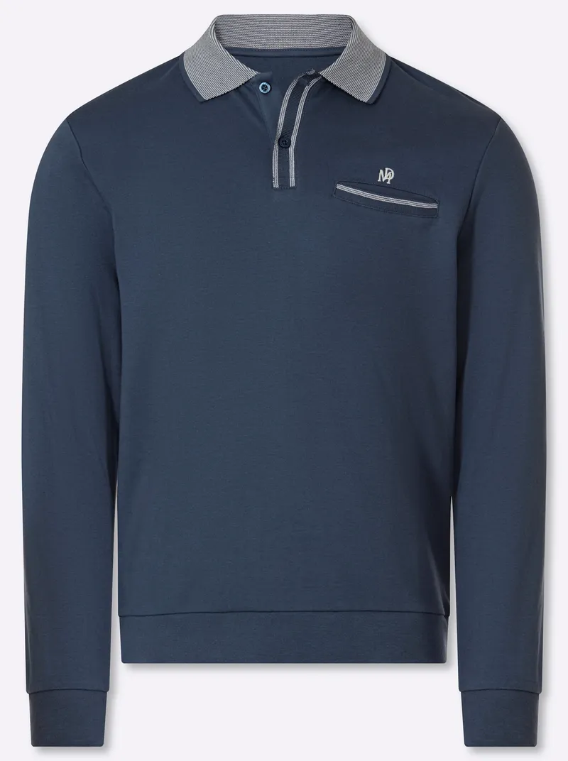 marco donati Langarm-Poloshirt rauchblau, Rauchblau, – Produktbild 1 von 2