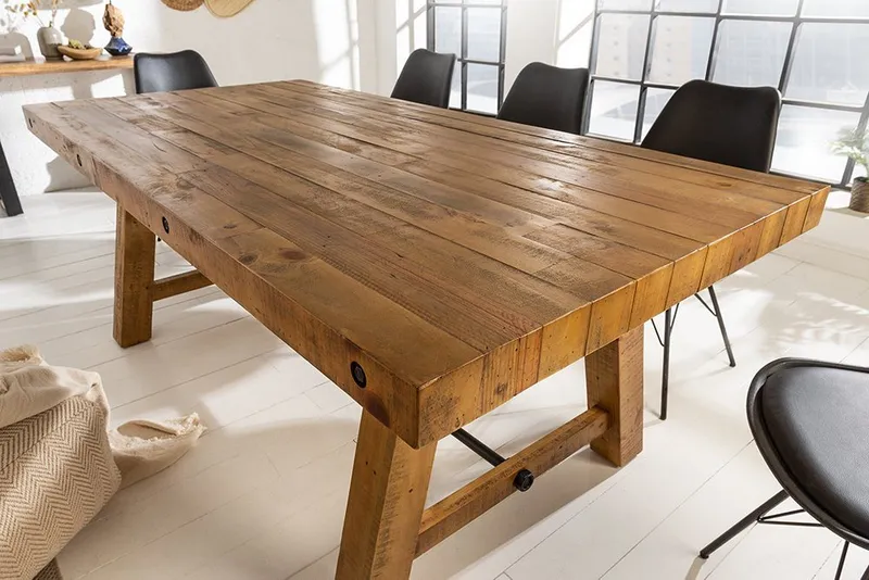 riess-ambiente Esstisch FINCA 165cm vintage braun - recyceltes Pinienholz, Bohlenoptik, FSC, Industrial Design mit Querstrebe – ideal für bis zu 6 Personen, Braun, – Produktbild 3 von 5