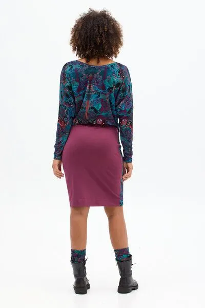 KOKOworld Rock Loba – Figurbetonter Schnitt bis zum Knie – Tasche an einer Seite – Breiter Bund – Einsätze aus einem Originalmuster KOKOworld – Fair produziert in Polen, Mauve amanay (violett), – Produktbild 3 von 4