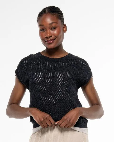Alma & Lovis Alma & Lovis Pullunder im lockeren Strick aus Organic Cotton | Lace Knit Shirt, Raven (schwarz), – Produktbild 3 von 3