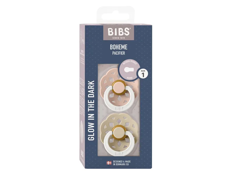 BIBS BIBS Nacht Schnuller Naturlatex Boheme 2er Pack kirschförmig 0-6 Monate, Rosa, braun, – Produktbild 2 von 2