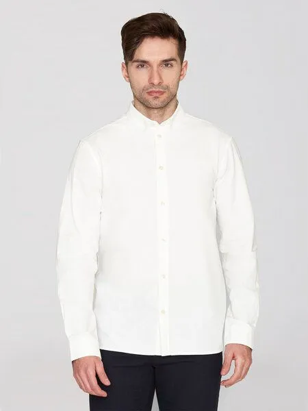 KnowledgeCotton Apparel KnowledgeCotton Apparel Oxford Hemd - HARALD small owl oxford regular fit shirt - aus Bio-Baumwolle, Weiß (bright white), – Produktbild 1 von 4