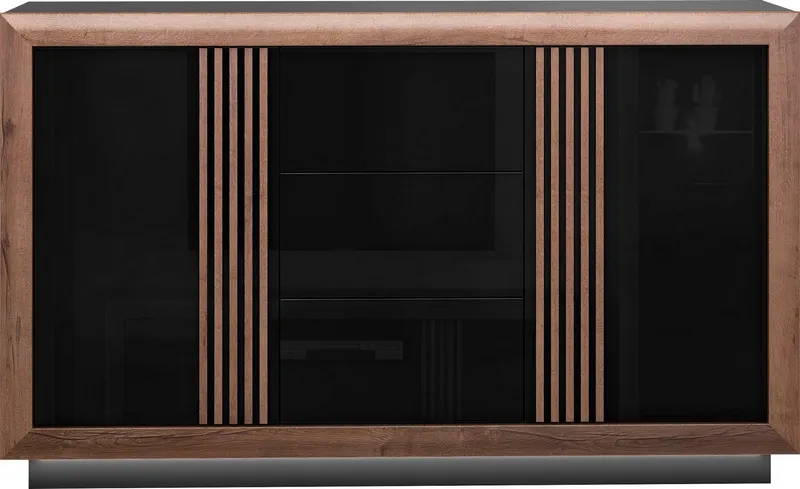 FORTE Sideboard Savona, Breite 162 cm, inkl. Sockelbeleuchtung, Schwarz, – Produktbild 3 von 5