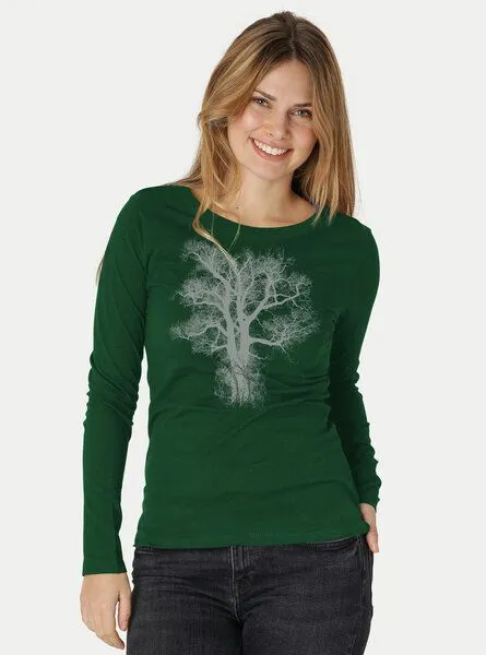 Peaces.bio - handbedruckte Biomode Peaces.bio - handbedruckte Biomode Bio-Damen-Langarmshirt Chestnut, Flaschengrün, – Produktbild 3 von 3