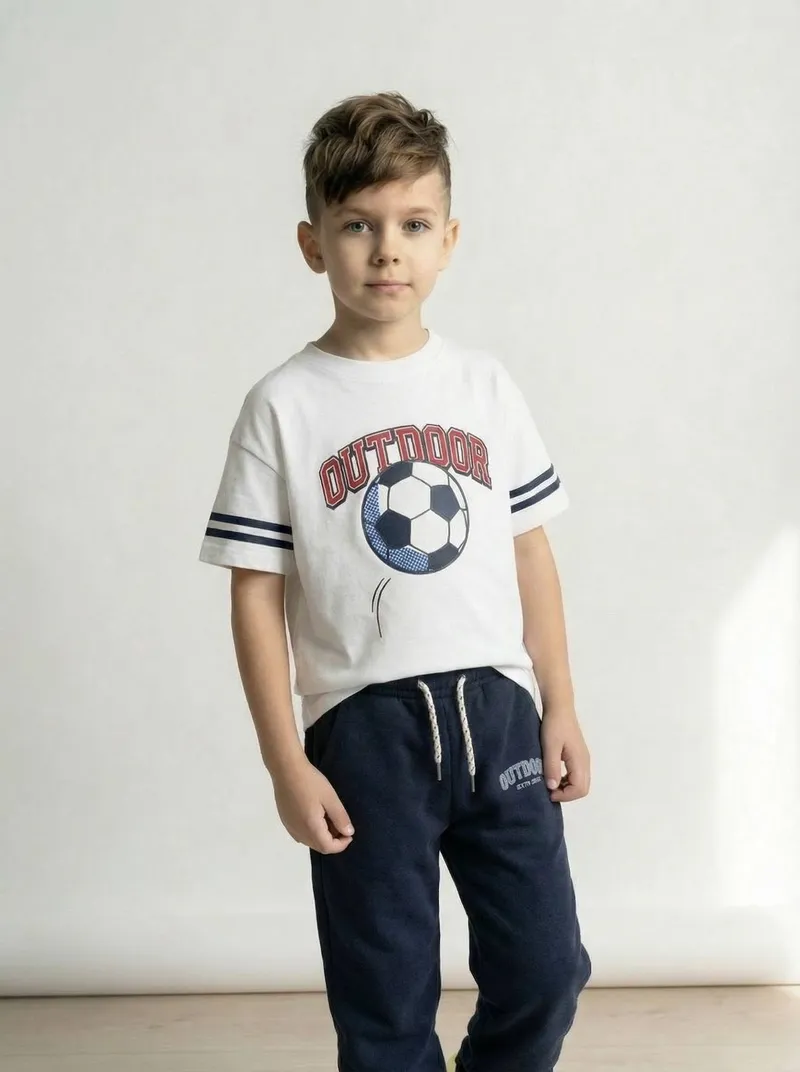 Vertbaudet T-Shirt Fußballprint Jungen, Weiß, – Produktbild 1 von 4