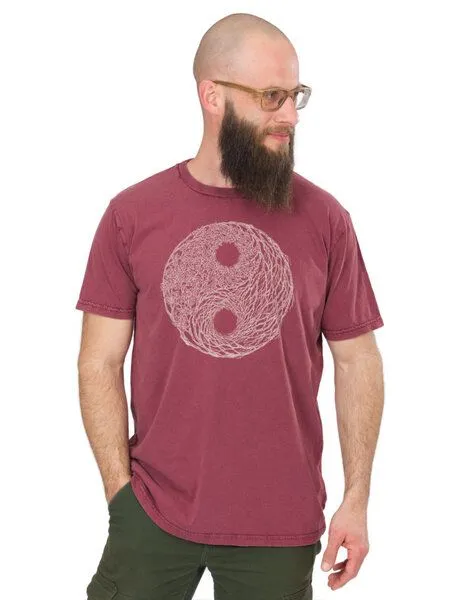 Life-Tree Life-Tree Organic Fairwear Shirt Men Stone Washed YinYang, Rot, – Produktbild 1 von 5