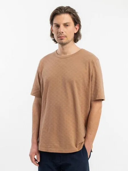 Rotholz Rotholz Basic T-Shirt mit Rundhalsausschnitt - Tonal Check T-Shirt - aus Bio-Baumwolle, Caramel brown (braun), – Produktbild 1 von 4