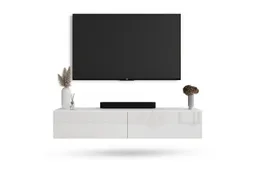 Planetmöbel TV-Schrank West TV-Board, Fernsehtisch 160 cm lang, TV-Lowboard (für Fernseher bis 75 Zoll, TV Schrank viel Stauraum, sideboard hängend, Fernsehschrank 160 x 30 x 37,5 cm) weiß – Produktbild 1 von 1
