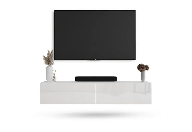 Planetmöbel TV-Schrank West TV-Board, Fernsehtisch 160 cm lang, TV-Lowboard (für Fernseher bis 75 Zoll, TV Schrank viel Stauraum, sideboard hängend, Fernsehschrank 160 x 30 x 37,5 cm) weiß, Weiß, – Produktbild 1 von 4