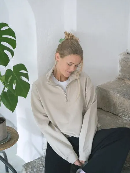 FUXBAU FUXBAU Frauen fux Half Zip Sweater, Beige, – Produktbild 4 von 4