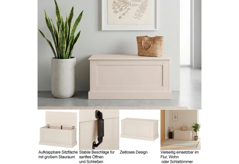 OTTO home Sitzbank Binz, zwei unterschiedliche Farbvarianten, mit Stauraum, Breite 90 cm, Beige, – Produktbild 2 von 6