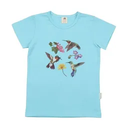 Walkiddy Walkiddy Kinder T-Shirt GOTS zertifiziert – Bio-Baumwolle, Hellblau mit Kolibri- & Blumenmotiv – Produktbild 1 von 1