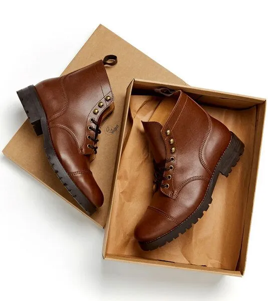Will's Vegan Shop Will's Vegan Shop Work Boots aus veganem, italienischen Leder, Kastanie (braun), – Produktbild 3 von 4