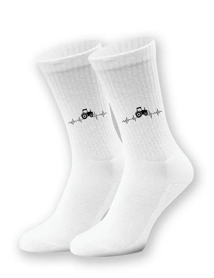 Youth Designz Tennissocken Unisex Socken "Heartbeat Traktor" Aufdruck lustig Geschenk Statement mit verstärkter Verse und Zehenbereich, Weiß, – Produktbild 1 von 5