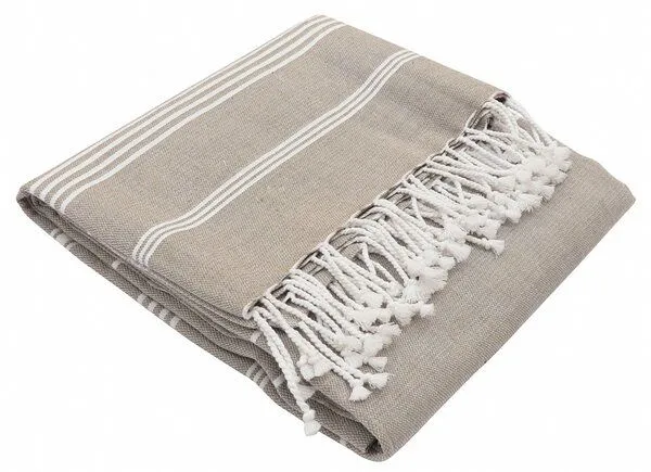 Karawan authentic Karawan authentic Fouta Hamamtuch aus reiner Bio-Baumwolle 200 × 100 cm (Stil HAMMAM), Taupe natural, – Produktbild 3 von 5