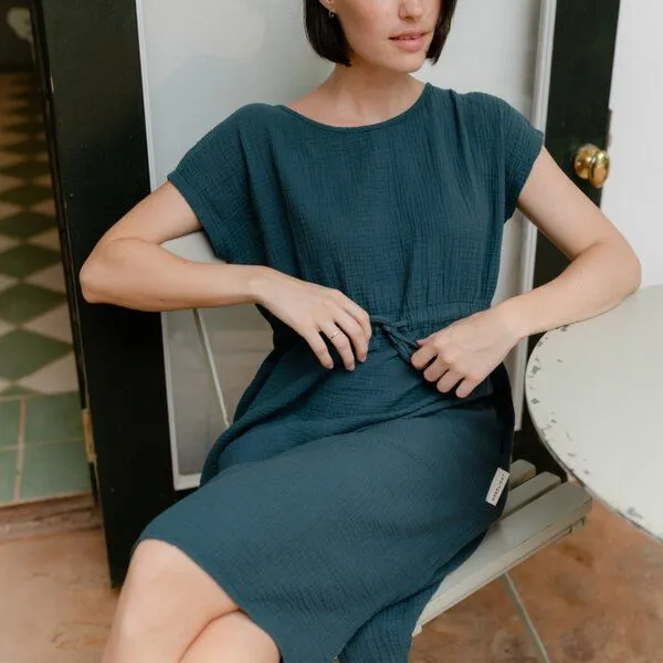 NORDLICHT NORDLICHT Musselin Kleid Eleni aus 100% Bio-Baumwolle, Waldgrün (grün), – Produktbild 1 von 4