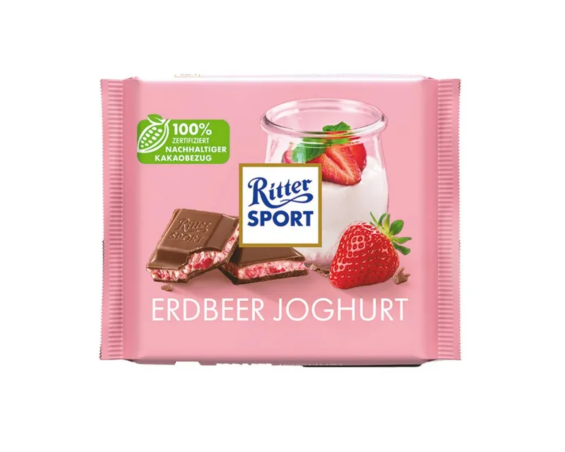 Ritter Sport Ritter Sport Schokolade, Ritter Sport Erdbeer Joghurt mit Reis Grisps Erdbeer Stückchen 100g – Produktbild 1 von 3