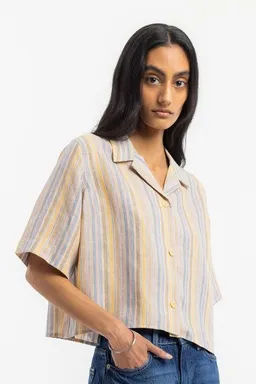Rotholz Rotholz Kurzes Bowling Shirt Leinen Mix - Gestreift – Produktbild 1 von 1