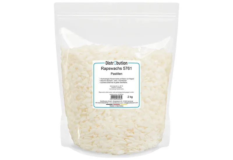 DistrEbution Bastelnaturmaterial Rapswachs Pastillen, Kerzenwachs 1–25 kg Veganes, pflanzliches Wachs, Kerzen gießen, ideal für Stumpenkerzen, Strukturkerzen & Motivkerzen – Produktbild 1 von 7