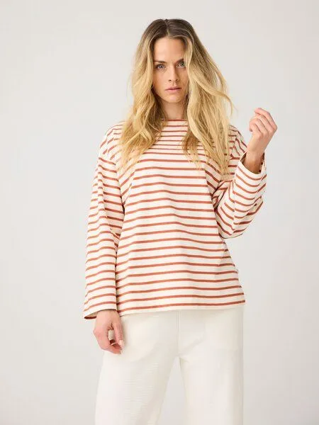 KnowledgeCotton Apparel KnowledgeCotton Apparel Gestreiftes Langarmshirt aus Bio-Baumwolle, Beige-beige-stripe, – Produktbild 2 von 3