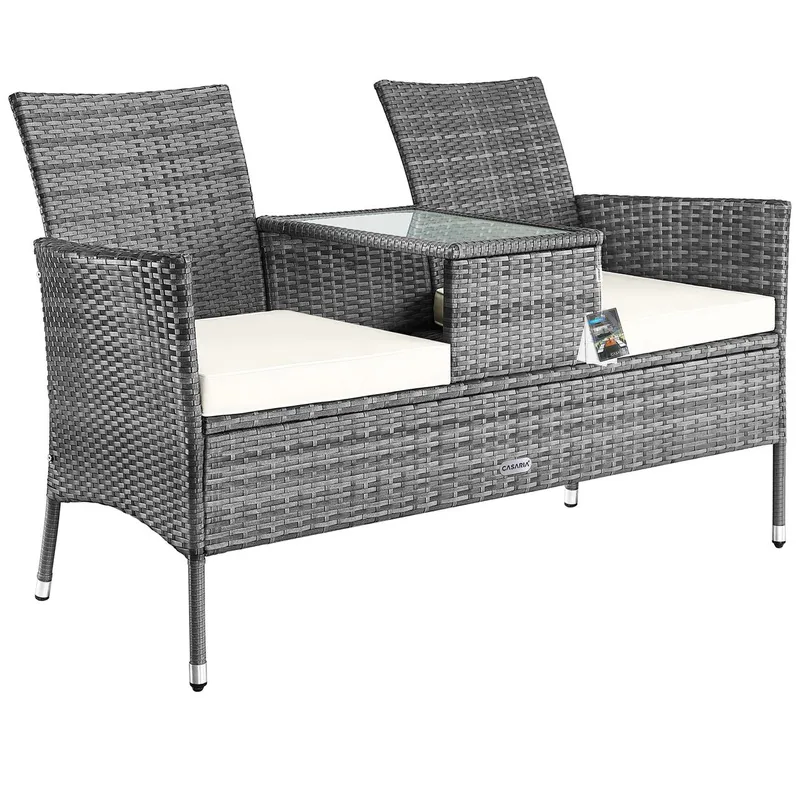 Casaria® Casaria Casaria Polyrattan Kino Bank Grau/Beige 143x64x87cm – Produktbild 1 von 1