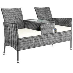 Casaria® Casaria Casaria Polyrattan Kino Bank Grau/Beige 143x64x87cm – Produktbild 1 von 1