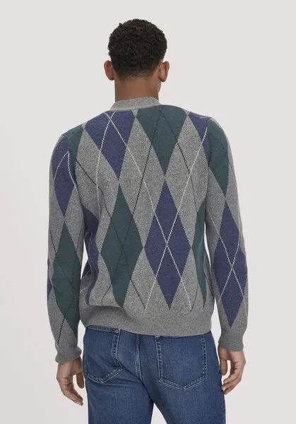 hessnatur hessnatur Argyle Strick Cardigan Regular aus Schurwolle und Bio-Baumwolle, Grau, – Produktbild 2 von 4