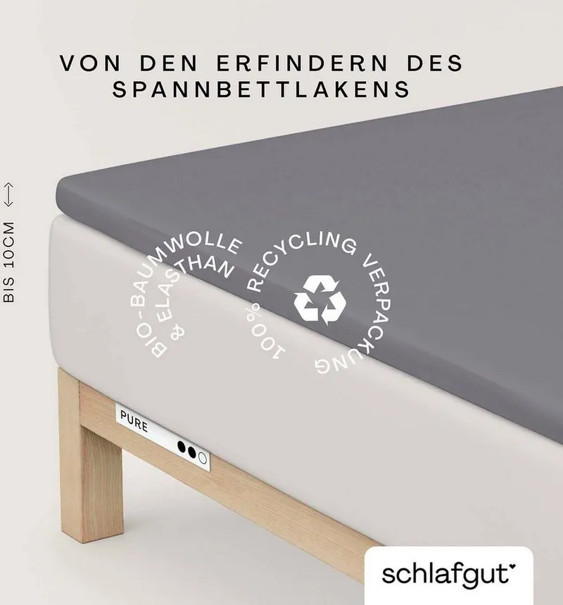 Schlafgut Schlafgut Spannbettlaken PURE TOPPER Bio-Baumwolle mit Elasthan 170 g/m² für Topper bis 10 cm, Jersey-Elasthan, Gummizug: rundum, (1 Stück), PREMIUM Laken für Matratzen bis 10 cm Höhe, dehnbar, blickdicht, Grün, – Produktbild 2 von 5