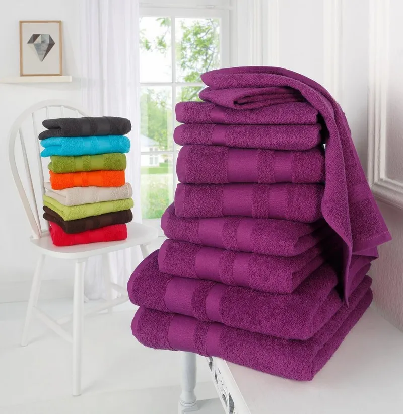 OTTO home Handtuch Set Vanessa, 10-tlg Handtuch-Set, weich, in Standard- und Premium-Qualität, Walkfrottee (Set, 10-St), 100% Baumwolle, Duschtücher, Handtücher, Gästetücher, mit Bordüre, Rosa, – Produktbild 4 von 8