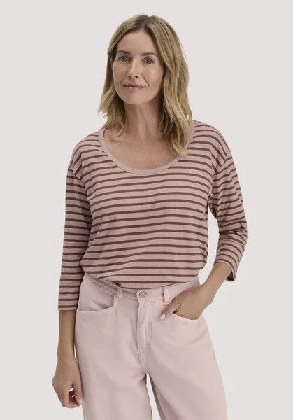 hessnatur hessnatur Light Slub Streifen Longsleeve Relaxed aus reiner Bio-Baumwolle, Rosé, – Produktbild 1 von 5