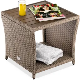 Casaria® Polyrattan Beistelltisch Creme 40x45x45cm Akazienholz – Produktbild 1 von 1