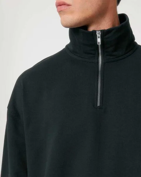 YTWOO YTWOO Oversized Sweatshirt mit kurzem Reißverschluss aus reiner Bio-Baumwolle; Unisex Troyer, Schwarz, – Produktbild 4 von 4