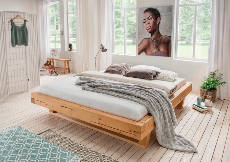 OTTO home Massivholzbett Ultima, hohe Belastbarkeit, Futonbett ohne Kopfteil (3-tlg), aus Eiche oder Fichte, FSC-zertifiziert, in vielen Breiten, Beige, – Produktbild 4 von 8