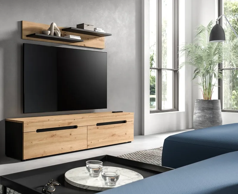 furnling Lowboard Cano (2 St., mit Wandboard), TV Schrank, TV Element, Breite 170 cm, Basalt grau/Artisan, Beige|grau, – Produktbild 2 von 4