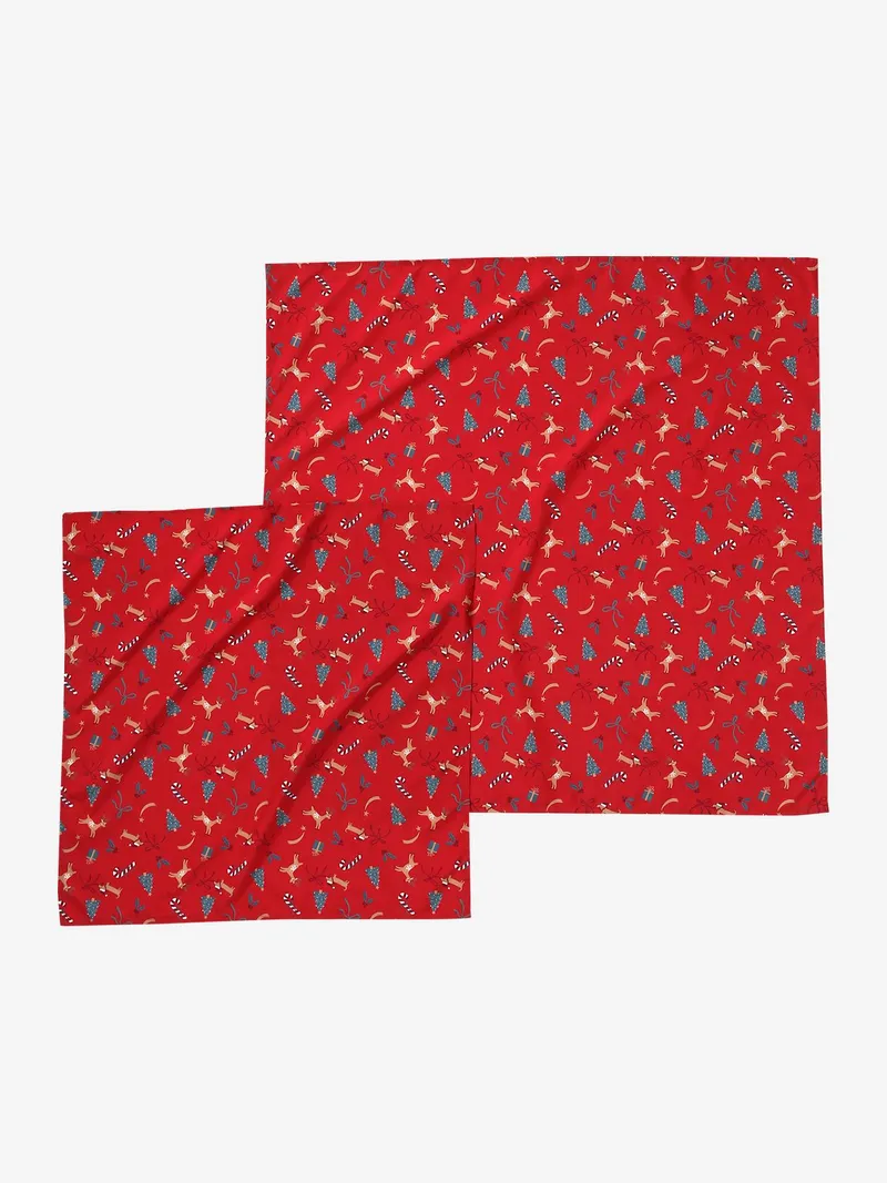 Vertbaudet 2er-Set Furoshiki-Geschenktücher mit Weihnachtsmotiv, Rot, – Produktbild 4 von 4