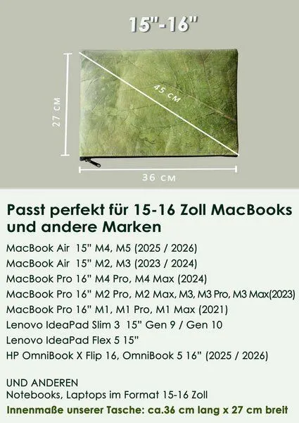 BY COPALA BY COPALA 15–16 Zoll Laptoptasche aus Teak-Blattleder in grün – Produktbild 6 von 8