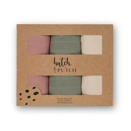 Hutch&Putch Hutch&Putch 3er-Set Musselin-Mulltuch aus Bio-Baumwolle in 120x120cm • einfarbige Mulltücher – Produktbild 1 von 1