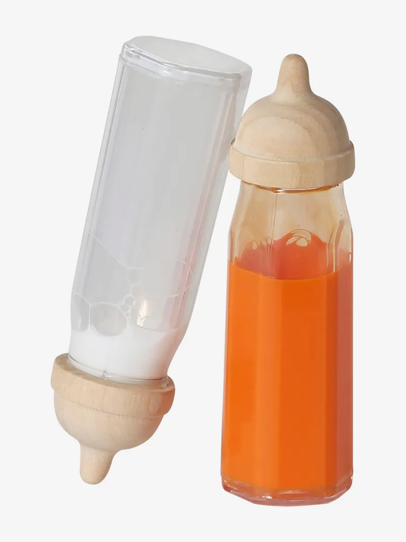 Vertbaudet 2er-Set Puppen-Babyflaschen aus Holz FSC®, Braun, – Produktbild 2 von 2