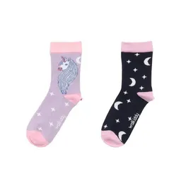 Walkiddy Kinder Socken Bio-Baumwolle Walkiddy „Unicornland“ Lila, GOTS zertifiziert, weiche Strümpfe mit Einhornmotiv, hautfreundlich, elastisch, perfekte Mädchen- und Kindersocken für Alltag, Kita, Schule und als märchenhaftes Geschenk – Produktbild 1 von 1
